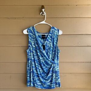 NIC+ZOE Women’s Sleeveless V-Neck Wrap Twist Blue Multicolor Top Size L NWT